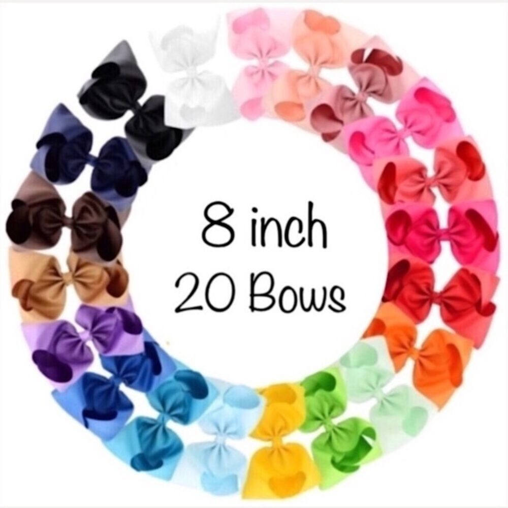 20 Rainbow Color Bows - 8 inch Hair Bows with Alligator Clips